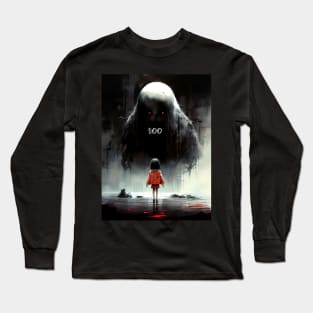 Halloween Boo: The Night the Giant Goblin with Red Eyes Said "Boo" on a Dark Background Long Sleeve T-Shirt